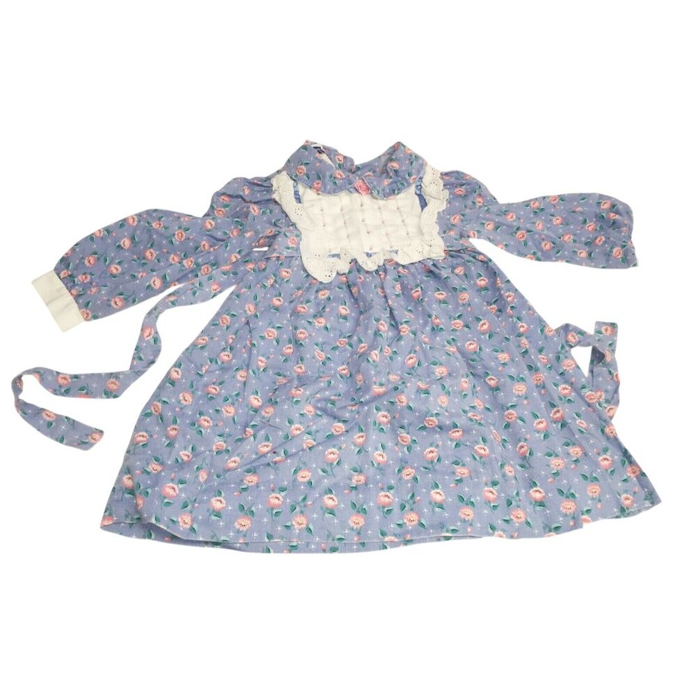 Polly Flinders Vintage Floral Print Smocked Dress Size 4 w Tie & Lace